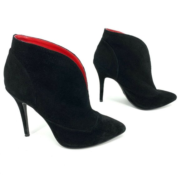 Express Shoes - Express Booties Black Suede Leather Pointed Toe Cut Out